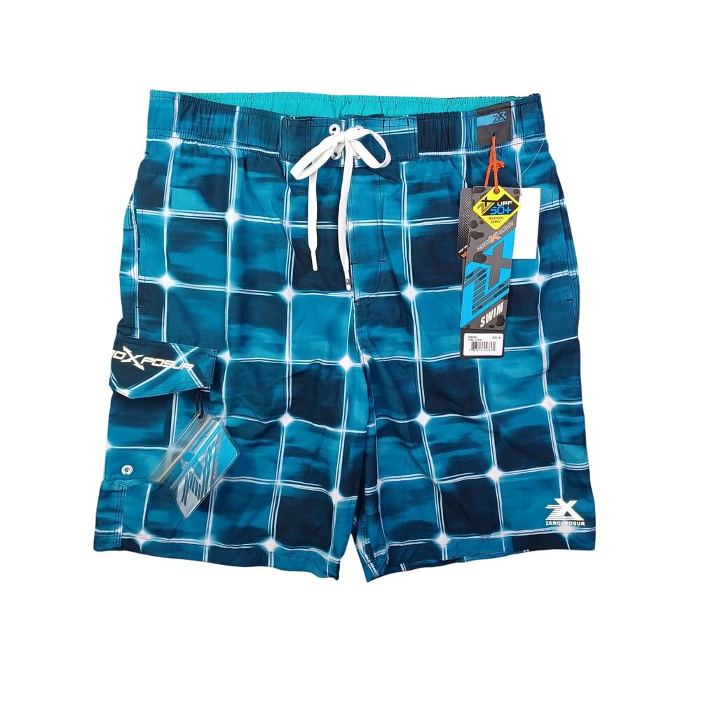 Zeroxposur Swim Board Shorts Mens M Teal Blue UPF 50 Quick Dry 4-Way Stretch NWT